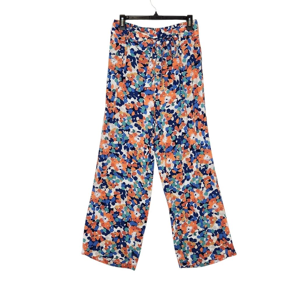 Molly Bracken Canopee Blue Orange Floral Wide-Leg Palazzo Pants S Cottagecore